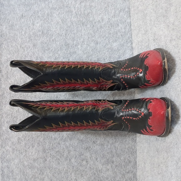 Tony Lama Classic Firewalker Black Red Cowboy Wmn's Vtg boots Size 7 - Picture 3 of 10